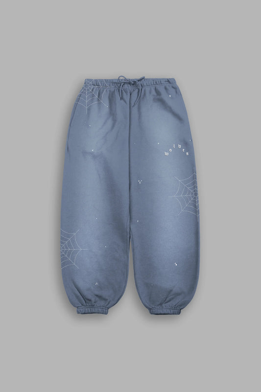 DS-0274 Sashiko Webs Lightweight Lounger Sweat Pants in Norse Blue Sun Fade