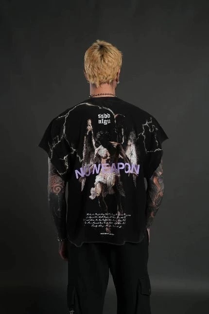 DS-0042 Fallen Angel “Grunge” Cut-Off Tee in Black
