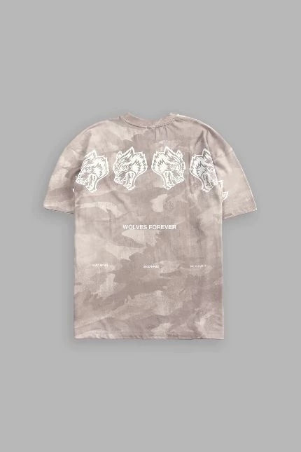 DS-0044 Wolves Have Your Back Unisex “Premium” Oversized Tee in Clay Vintage Woodland Camo