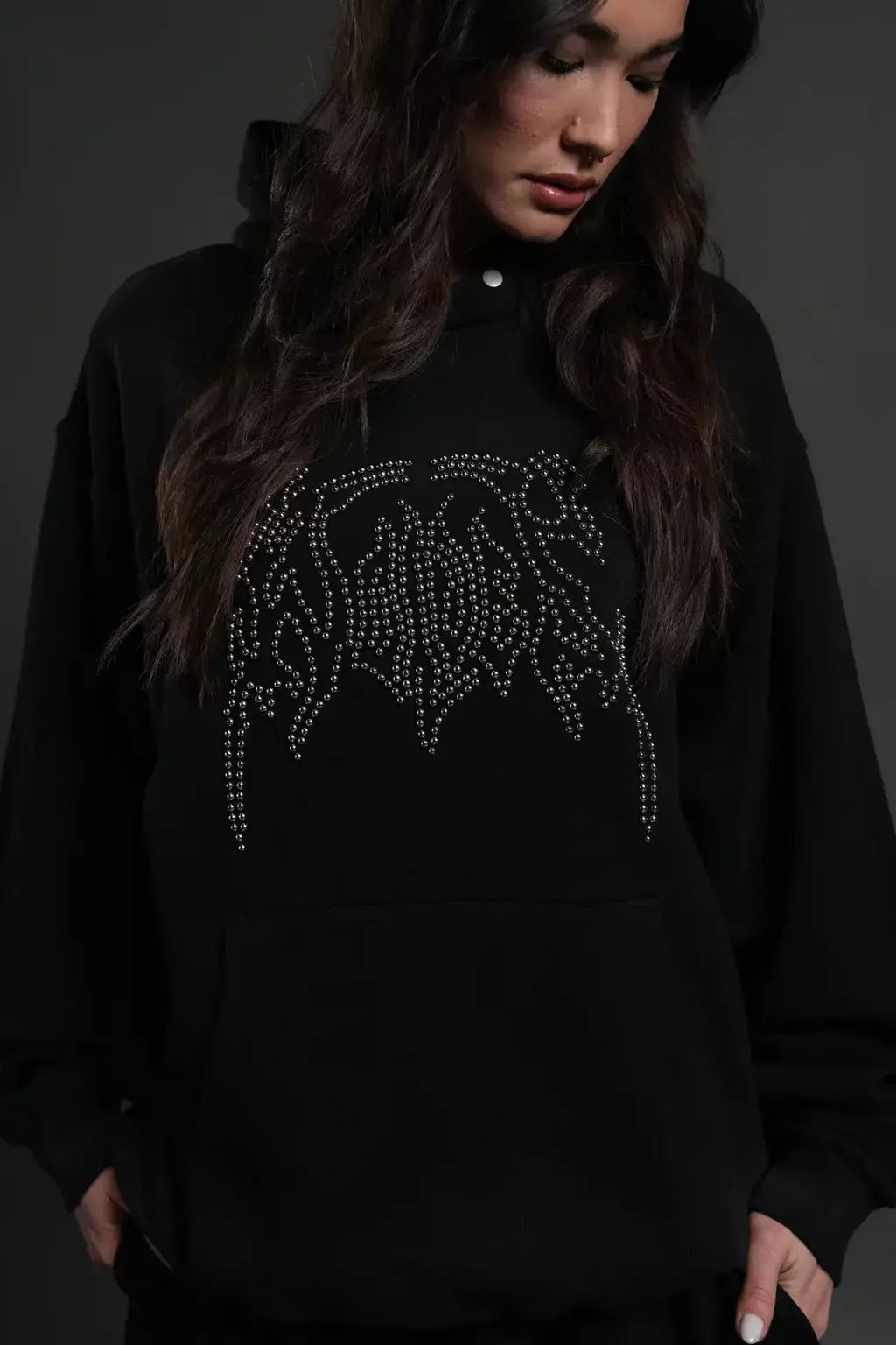 DS-0041 Studded Respect Unisex “Pierce” Hoodie in Black Drift Wash