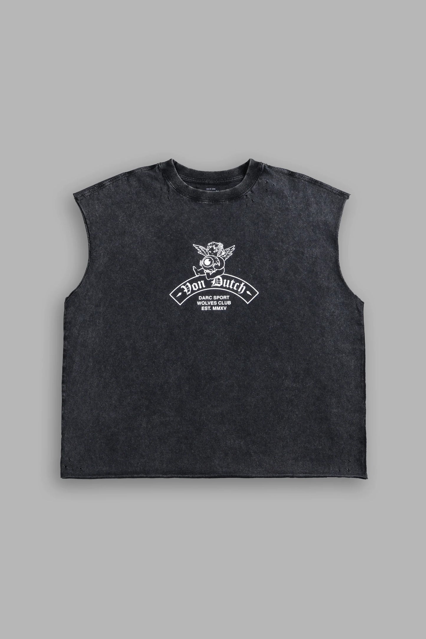 DS/VD- 0095 Darc Covenant Distressed Grunge Mid-Length Raw Hem Muscle Tee in Black