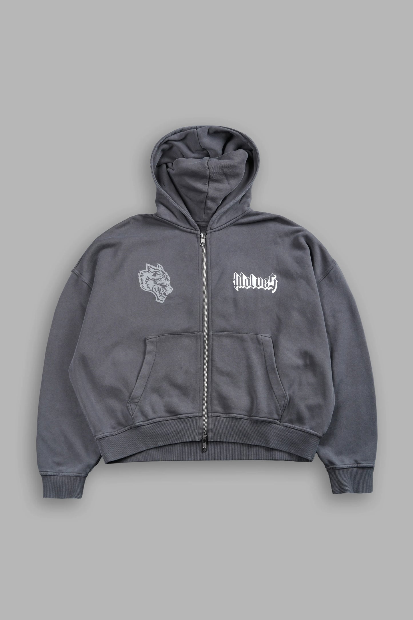 DS-0182 Wlvs Fire Vex Double Zip Hoodie in Slate Gray