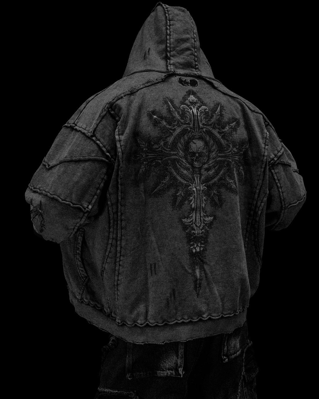 BD-0095 Ruined Oversized Zip-up Hoodie [VINTAGE WASHED]