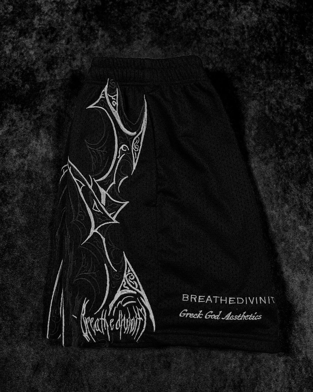 BD-0097 Skeletal Embroidered Bodybuilding mesh shorts [VOID BLACK]