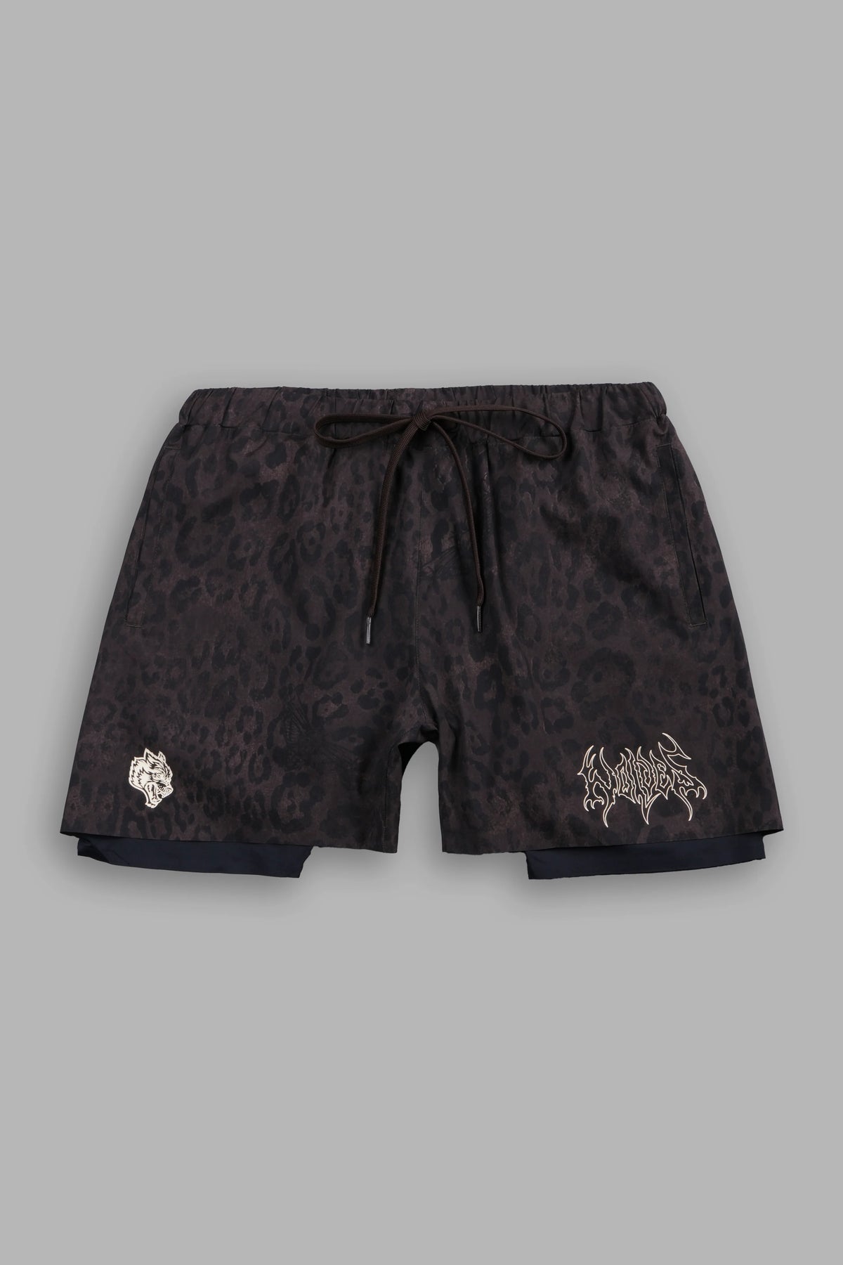 DS-0304 WOLF HESH COMPRESSION SHORTS IN DARC BROWN LEOPARD