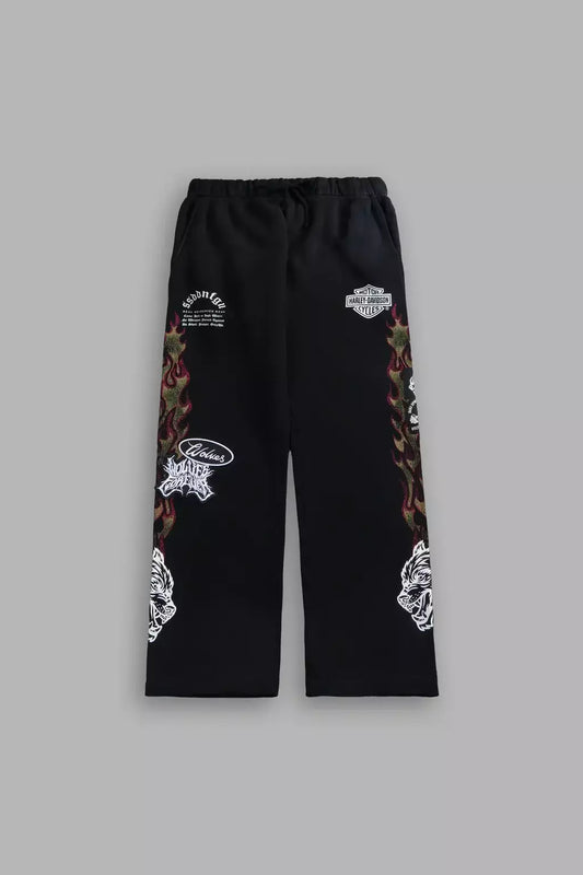 DS/HAR-0069 Harley-Davidson Wolves Bigelow Cargo Sweatpants in Black Drift Wash