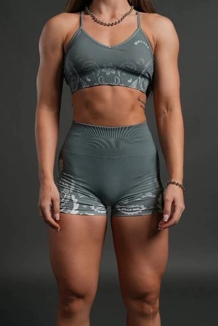 DSHE-0017 Faded Paisley “Stella” Soft Seamless Shorts in Greek Stone