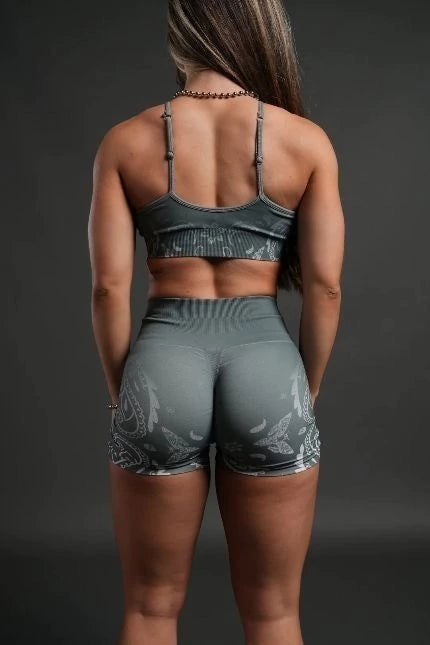 DSHE-0017 Faded Paisley “Stella” Soft Seamless Shorts in Greek Stone