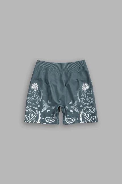 DSHE-0017 Faded Paisley “Stella” Soft Seamless Shorts in Greek Stone