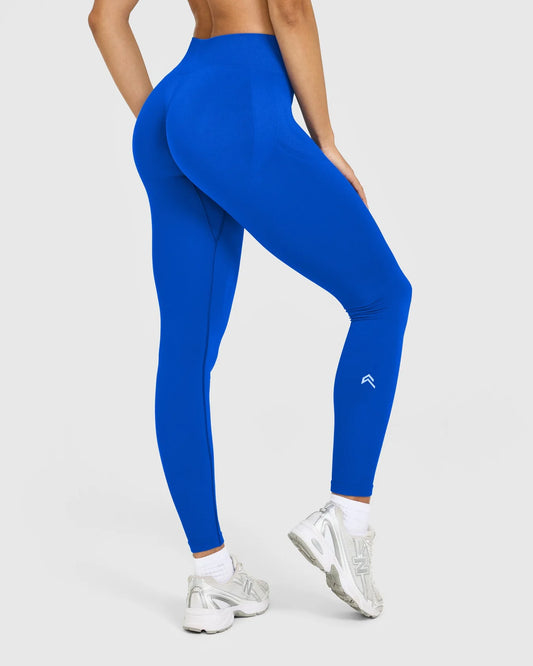 EnhanceLift™ Seamless Leggings with White Logo - Cobalt Blue