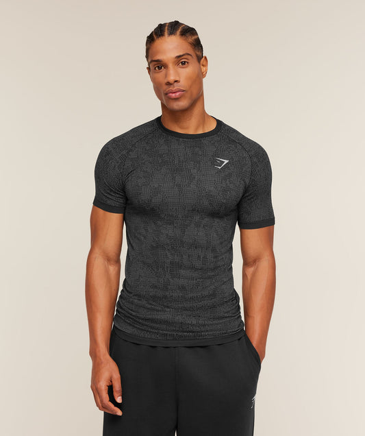 GS-0122 Geo Seamless Grid T-Shirt - Black/Smokey Grey
