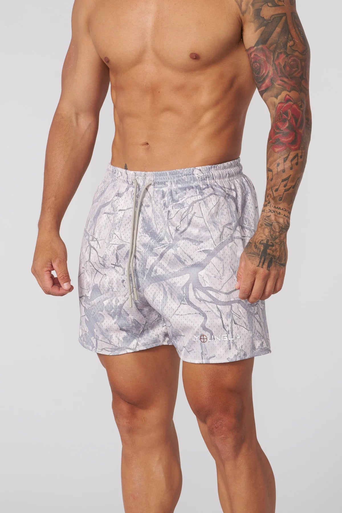 1117 - TREE CAMO MESH SHORTS - TAN TREE CAMO