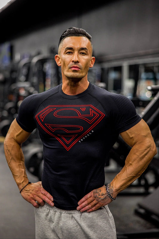 4117 - SUPERMAN COMPRESSION TEES - BLACK/RED