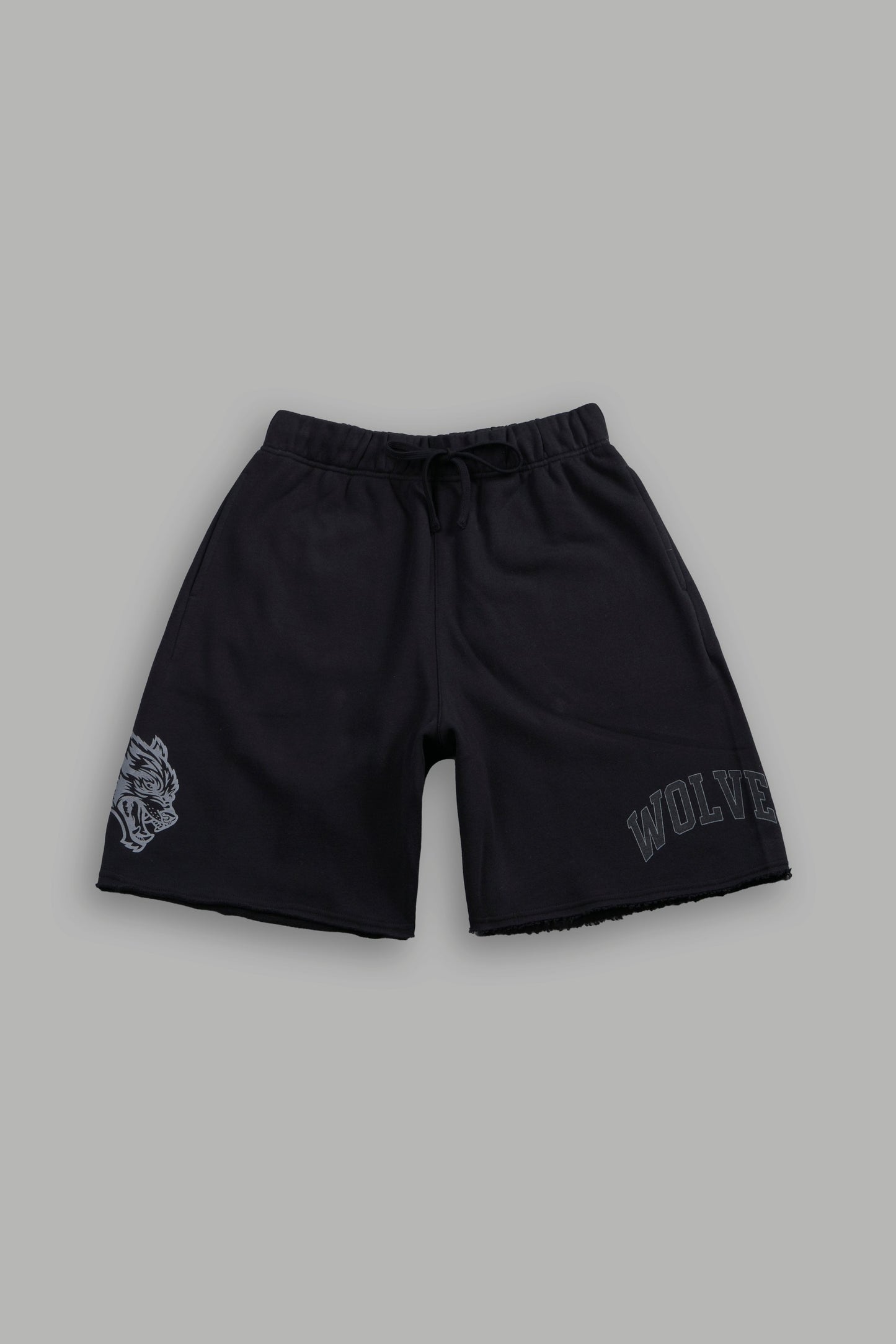 DS-0296 LOYALTY FRVR RAW HEM OVERSIZED POST LOUNGE SWEAT SHORTS IN BLACK
