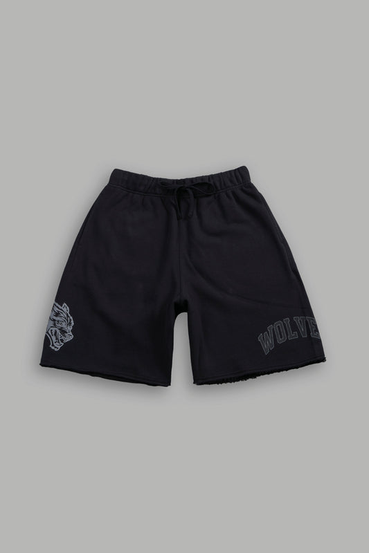 DS-0296 LOYALTY FRVR RAW HEM OVERSIZED POST LOUNGE SWEAT SHORTS IN BLACK