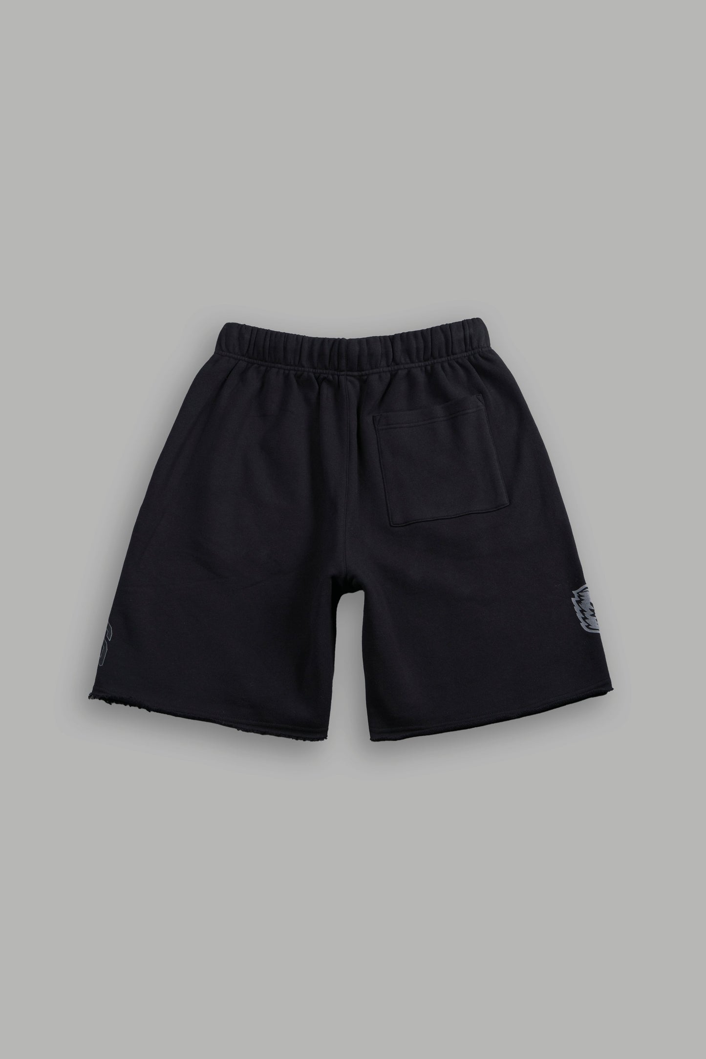 DS-0296 LOYALTY FRVR RAW HEM OVERSIZED POST LOUNGE SWEAT SHORTS IN BLACK