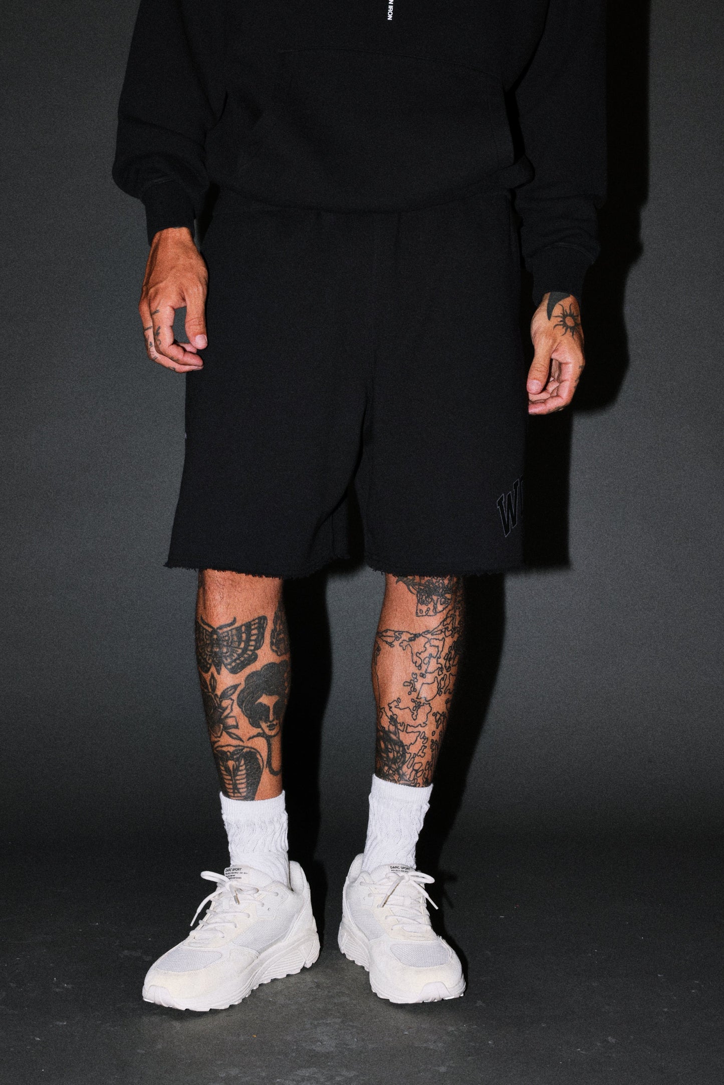 DS-0296 LOYALTY FRVR RAW HEM OVERSIZED POST LOUNGE SWEAT SHORTS IN BLACK