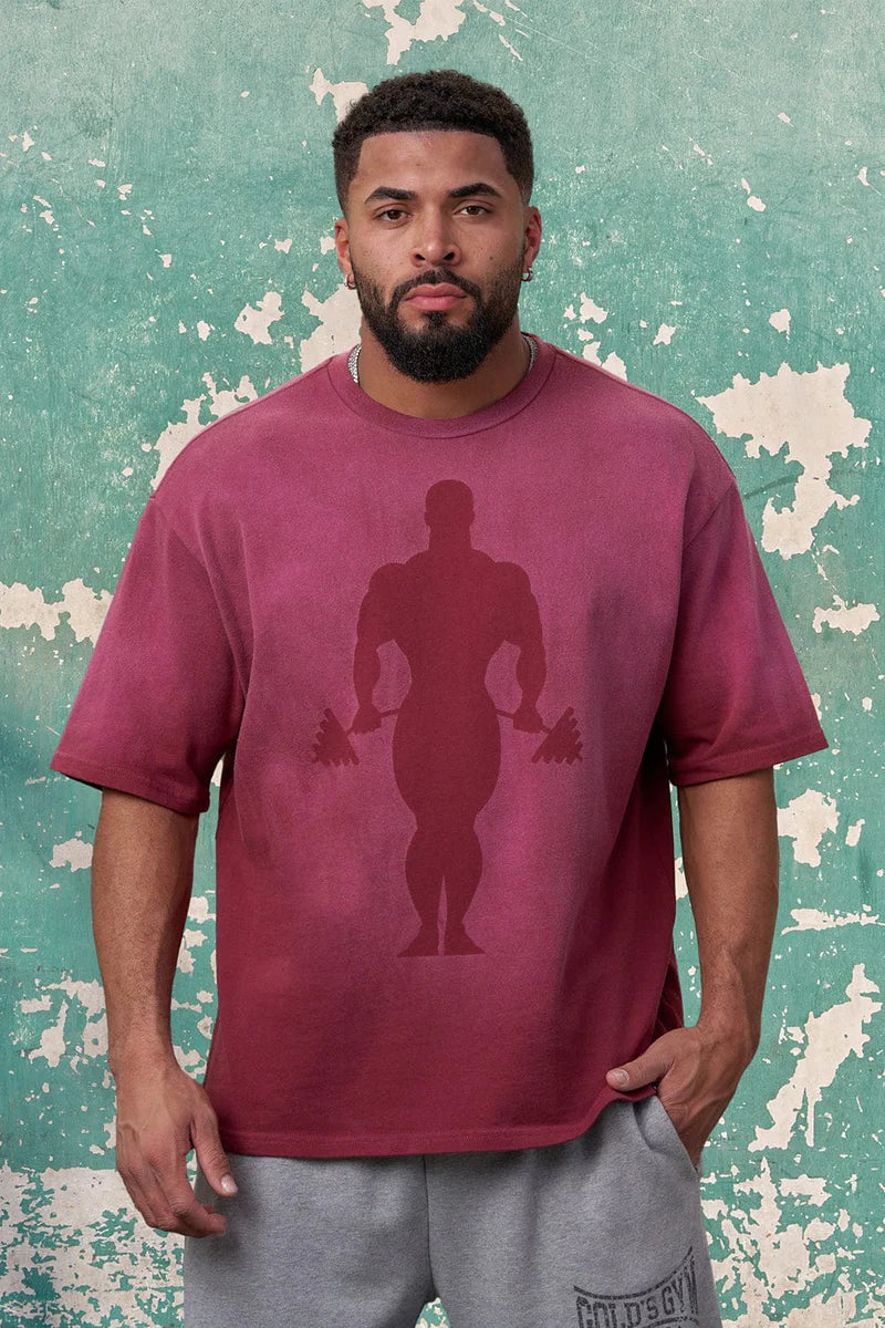 4285 - GOLD'S IRON LEGACY SHADOW TEES - BURGUNDY WASH
