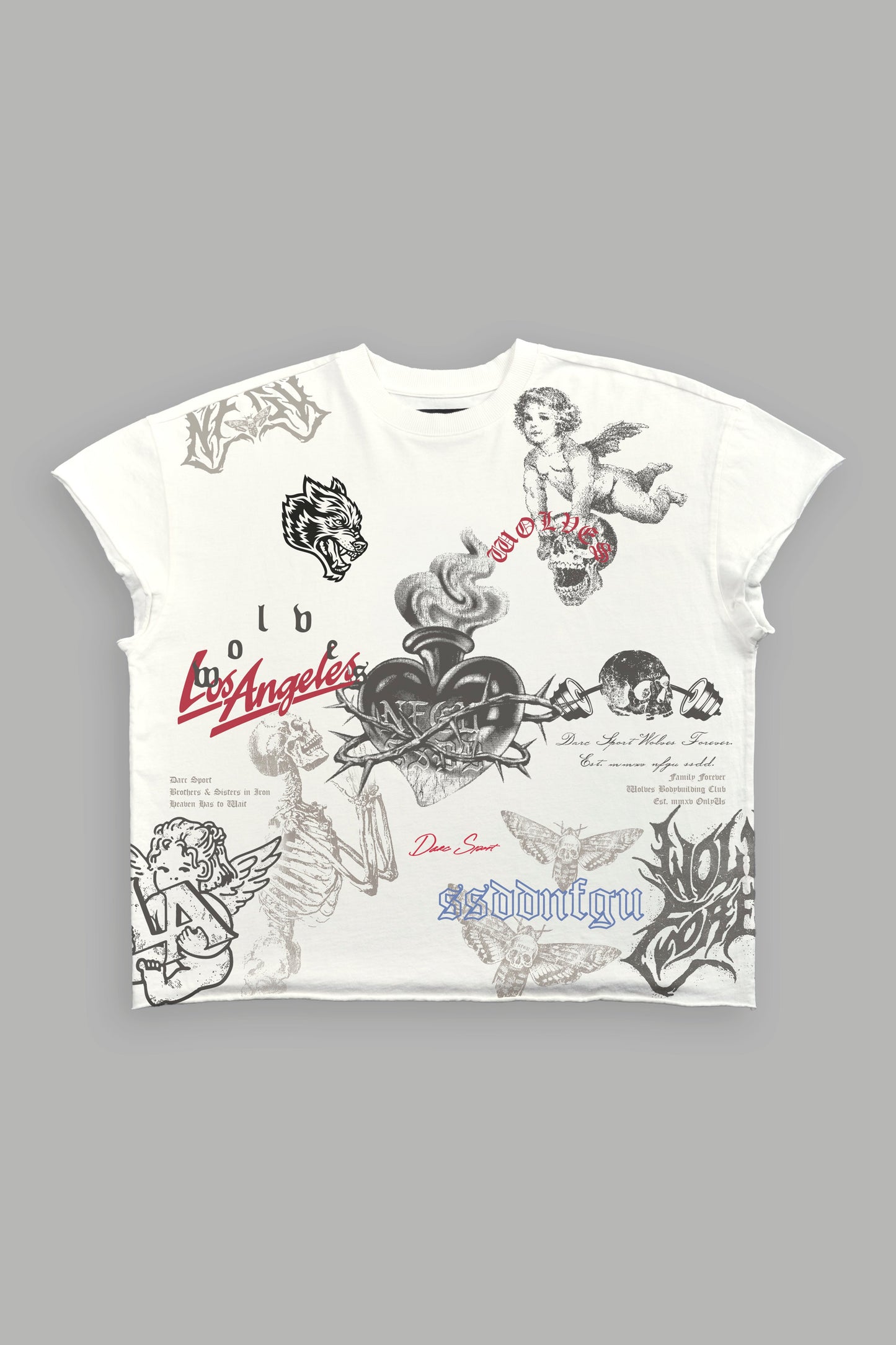 DS-0300 HOMAGE TO LA GRUNGE MID LENGTH RAW HEM CAP SLEEVE TEE IN CREAM