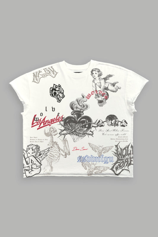 DS-0300 HOMAGE TO LA GRUNGE MID LENGTH RAW HEM CAP SLEEVE TEE IN CREAM