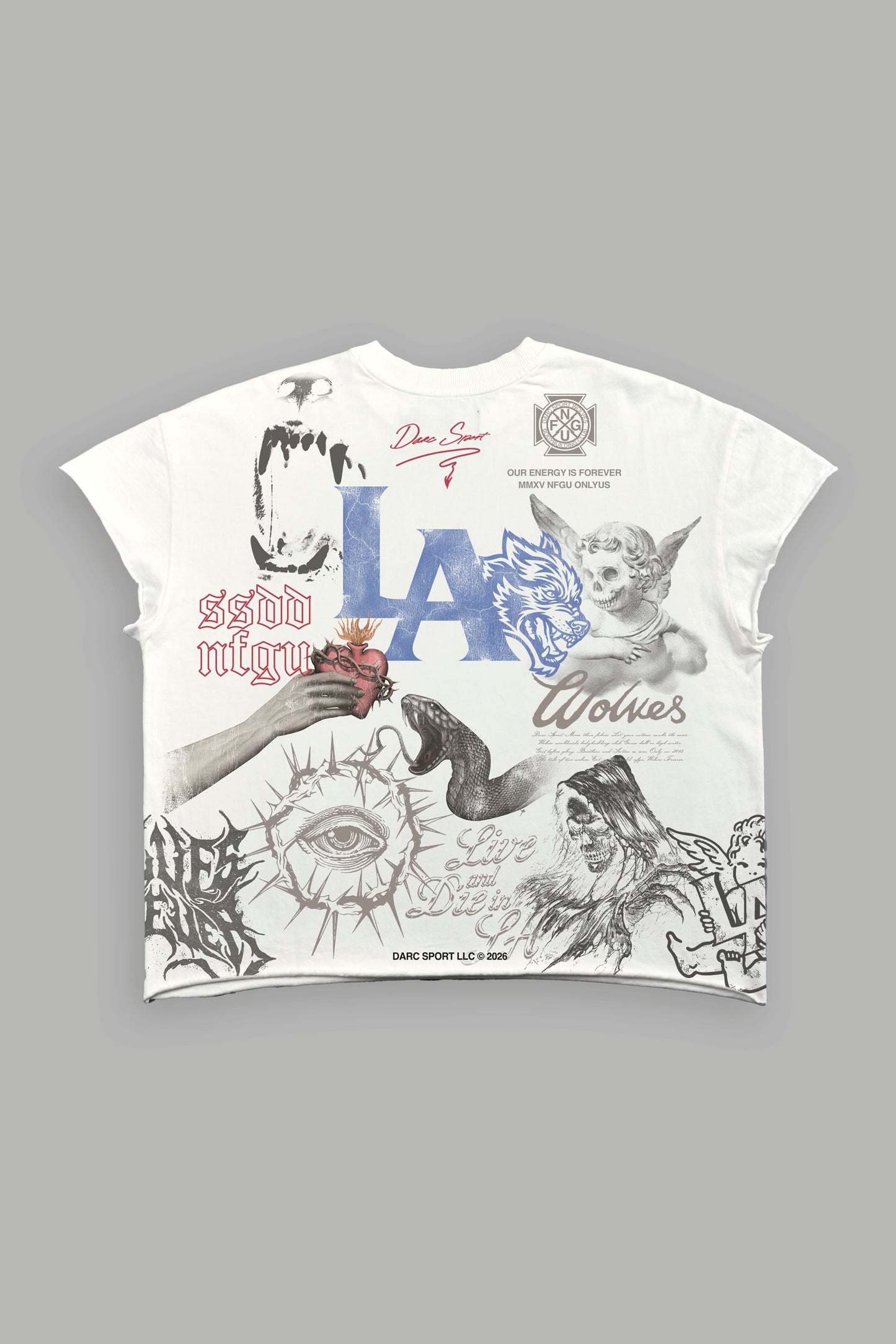 DS-0300 HOMAGE TO LA GRUNGE MID LENGTH RAW HEM CAP SLEEVE TEE IN CREAM