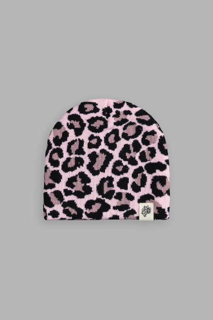 WOLF PATCH V2 CAP BEANIE IN CLOUD PINK LEOPARD