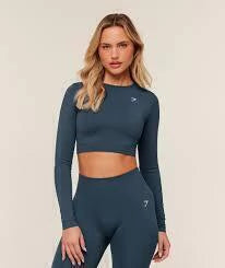 GSW-0020 Everyday Seamless Long Sleeve Crop Top - GS Stealth Blue