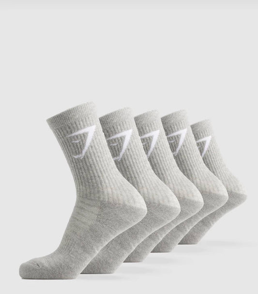 GSA-0003 Crew Socks 5pk - Light Grey Marl