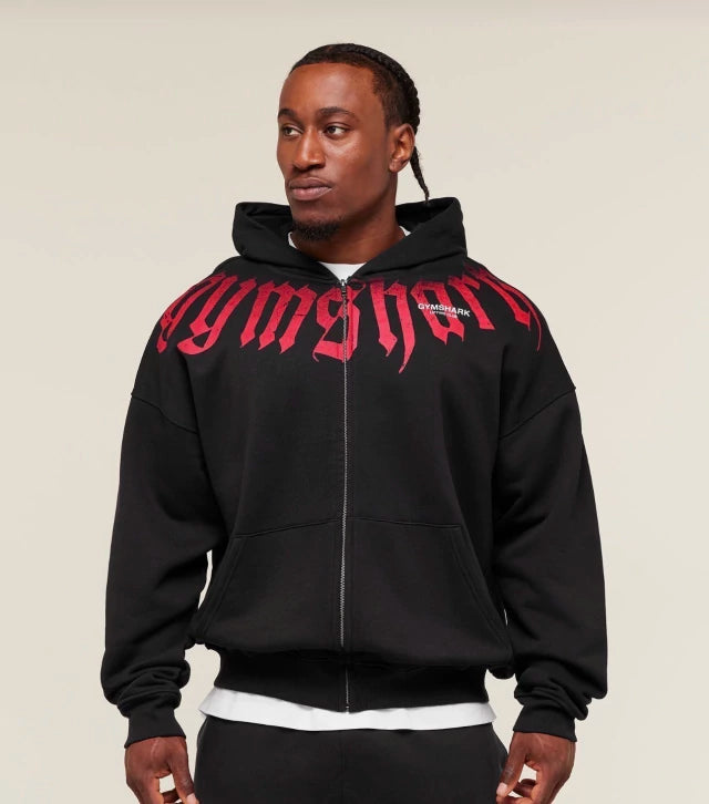 GS-0043 Fade Graphic Zip Up Hoodie - Black