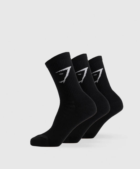 GYMSHARK Crew Socks 3PK Black