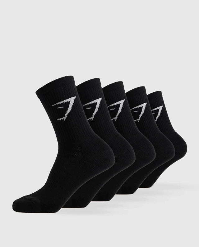 GYMSHARK Crew Socks 5PK Black