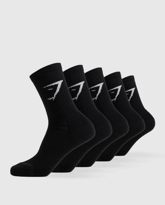 GYMSHARK Crew Socks 5PK Black