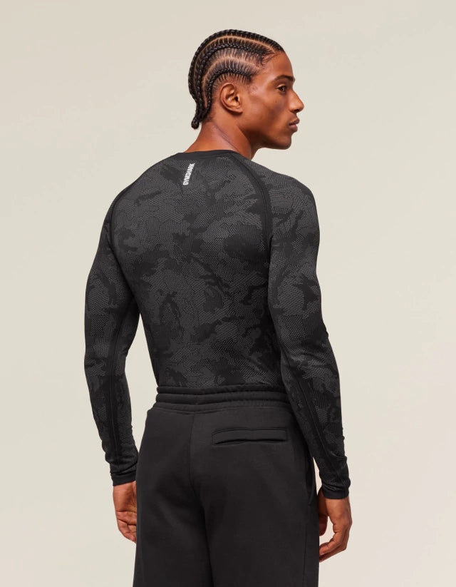 GS-0013 GEO SEAMLESS Long Sleeve T-SHIRT Black Charcoal Grey