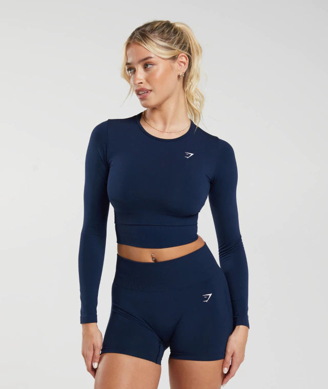 GSW-0020 Everyday Seamless Long Sleeve Crop Top - Navy