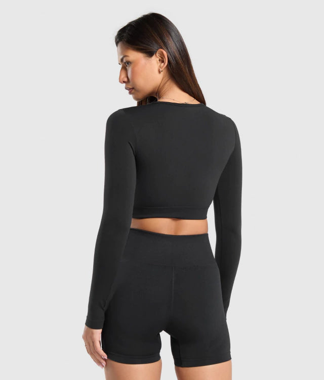 GSW-0020 Everyday Seamless Long Sleeve Crop Top - Black