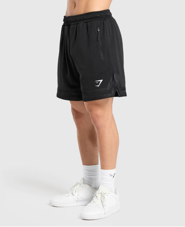 GS-0022 Campus Mesh Shorts - Black/White Logo