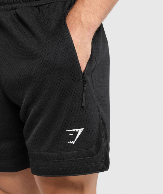 GS-0022 Campus Mesh Shorts - Black/White Logo
