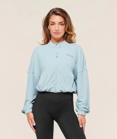 GSW-0065 Waffle Midi Zip Up Jacket - Smoke Blue