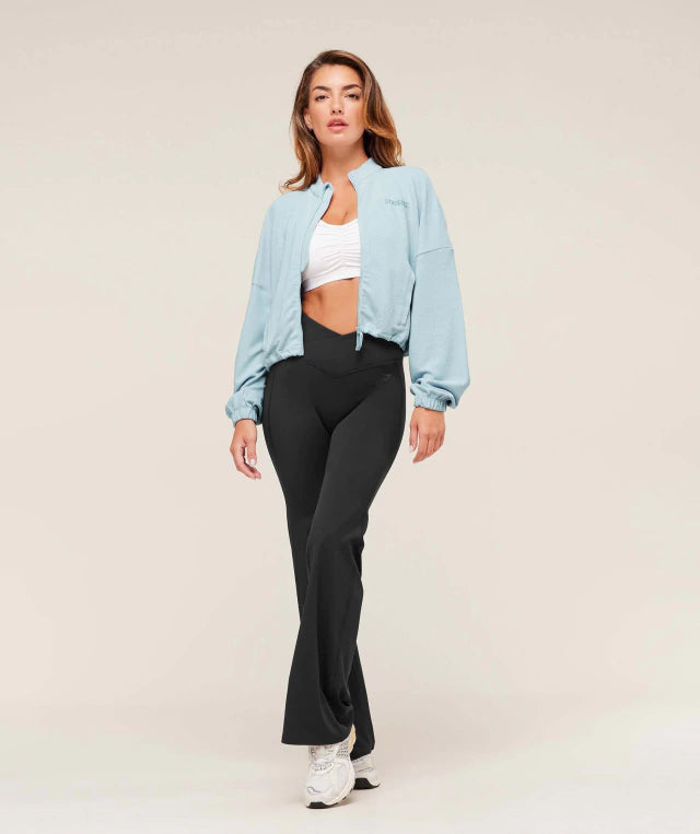 GSW-0065 Waffle Midi Zip Up Jacket - Smoke Blue