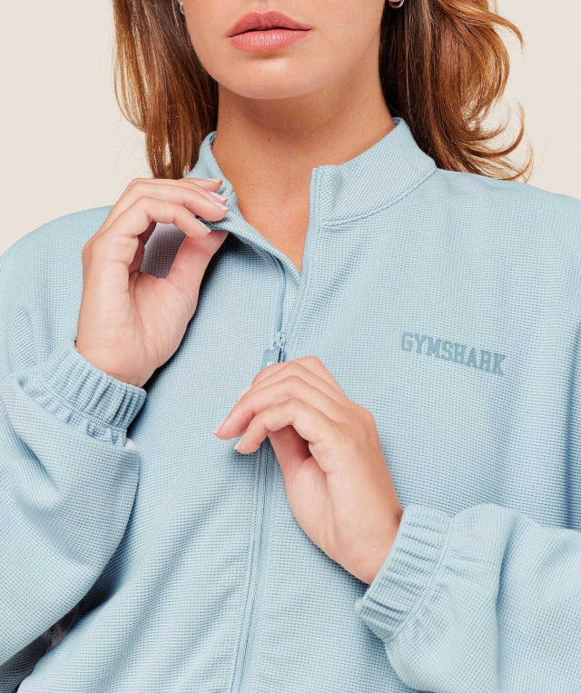 GSW-0065 Waffle Midi Zip Up Jacket - Smoke Blue
