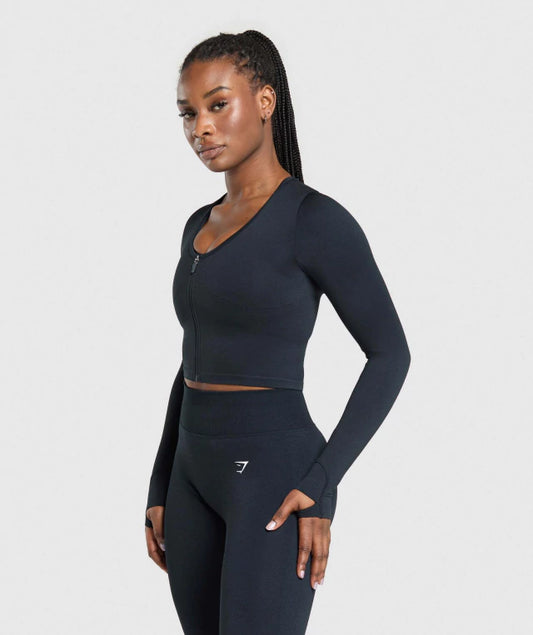 GSW-0066 Lift Seamless Zip Up Jacket - Midnight Blue/Black Marl