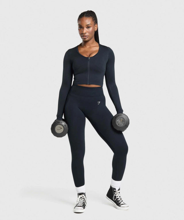 GSW-0066 Lift Seamless Zip Up Jacket - Midnight Blue/Black Marl
