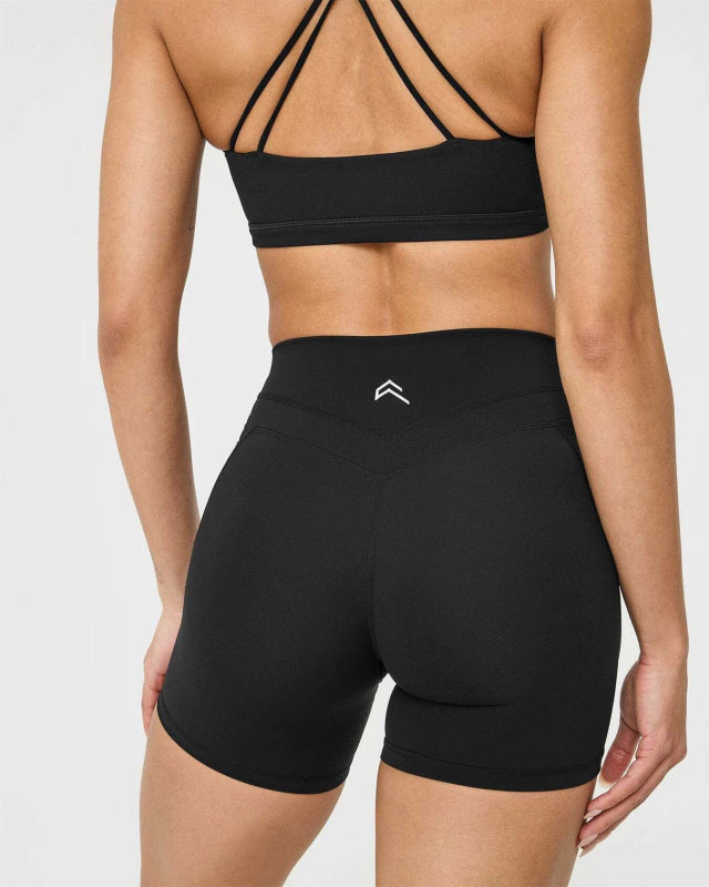 UnifiedMove High Waisted Pocket Shorts 6” White Logo - Black