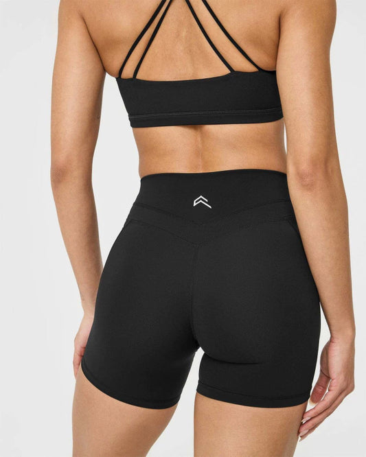 UnifiedMove High Waisted Pocket Shorts 6” White Logo - Black