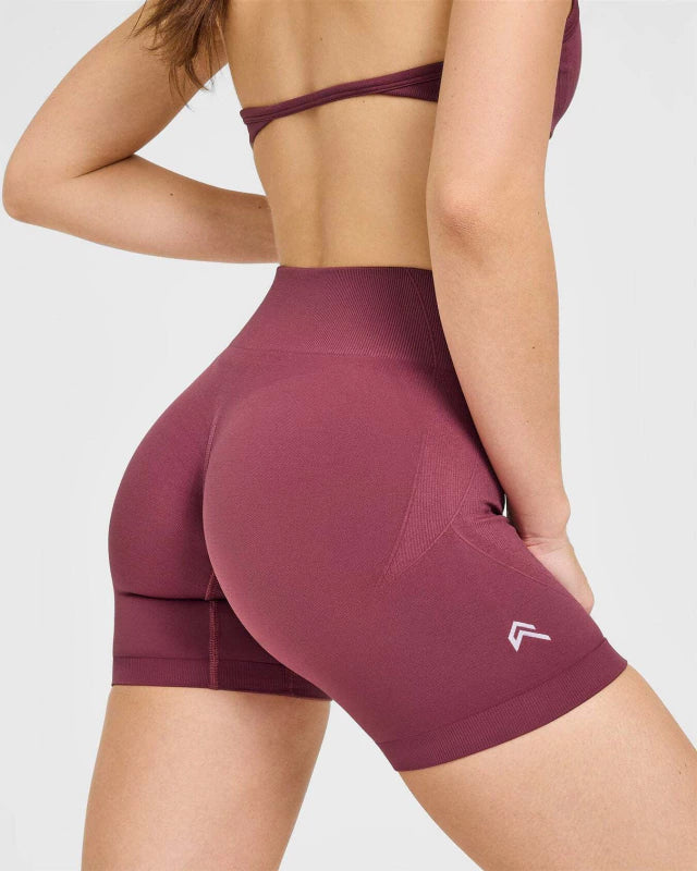 EnhanceLift™ Seamless Strappy Sports Bra with White Logo - Burnt Maroon