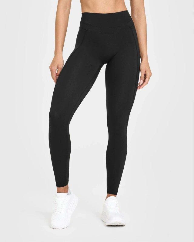 UnifiedMove High Waisted Pocket Leggings White Logo - Black