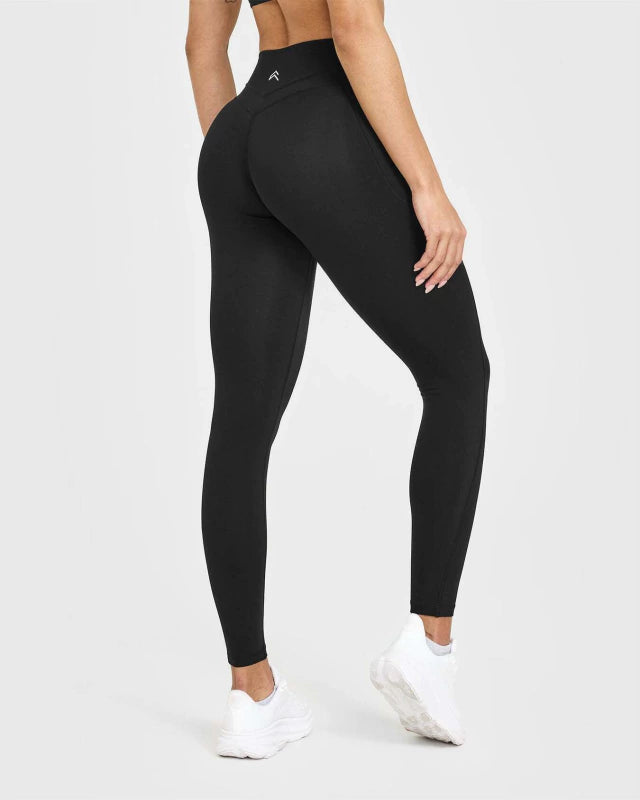 UnifiedMove High Waisted Pocket Leggings White Logo - Black