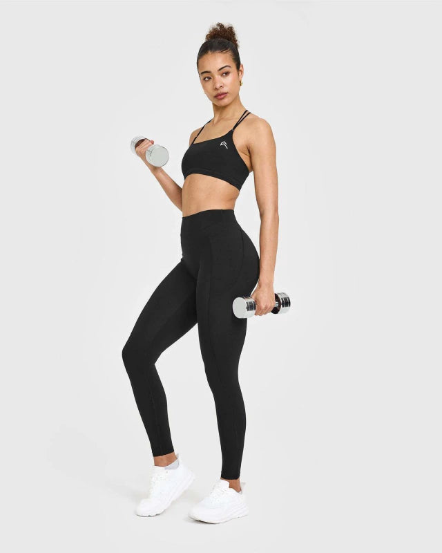 UnifiedMove High Waisted Pocket Leggings White Logo - Black