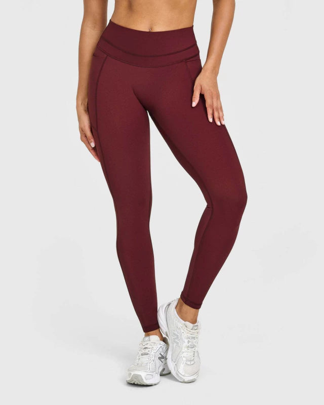 UnifiedMove High Waisted Pocket Leggings White Logo - Rosewood