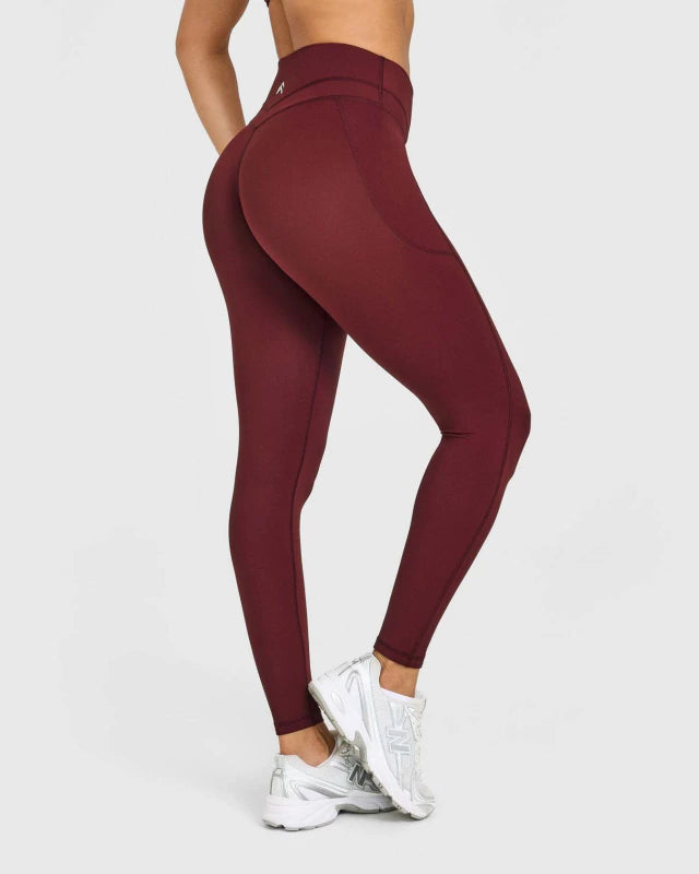 UnifiedMove High Waisted Pocket Leggings White Logo - Rosewood